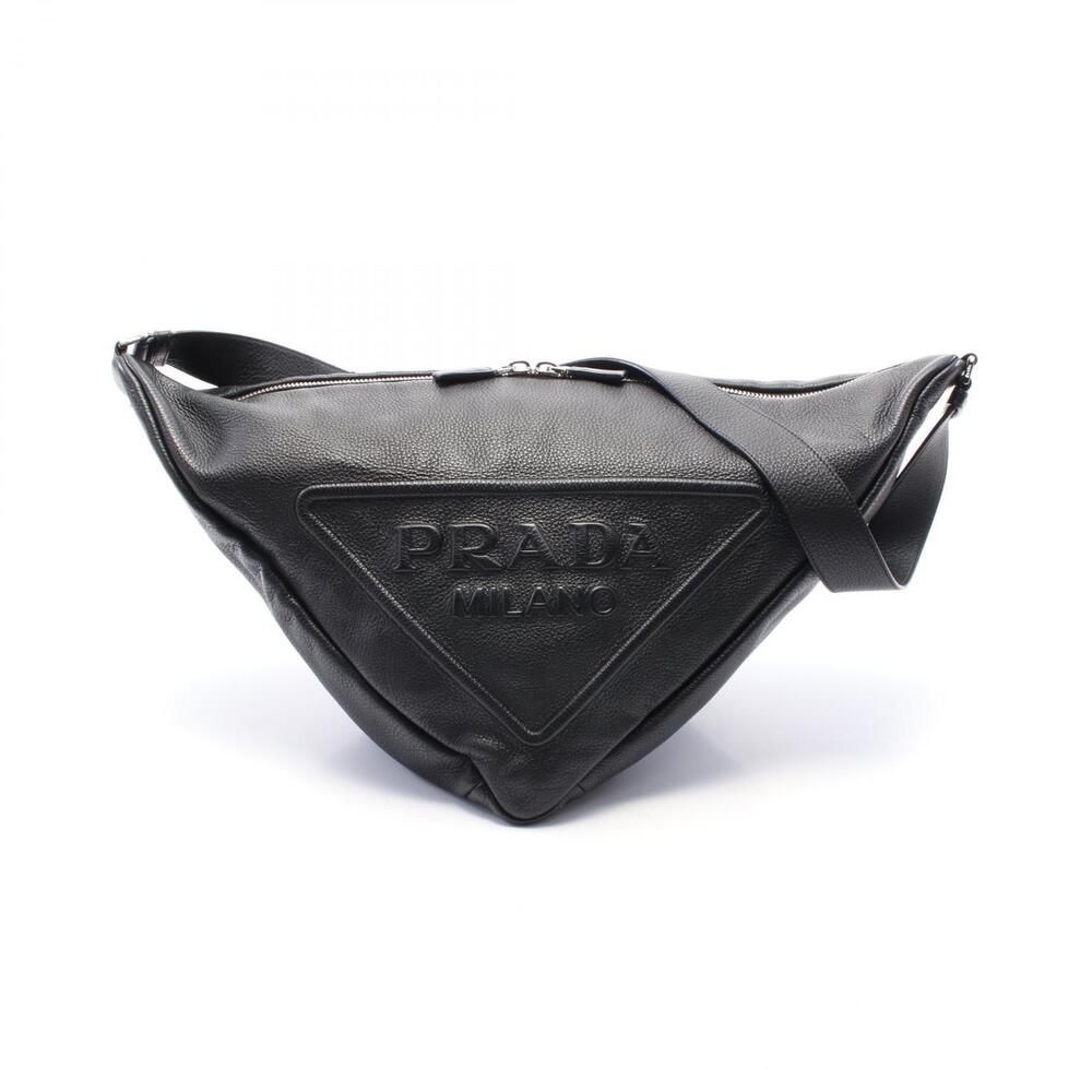 Prada Vitello Daino Triangle Shoulder Bag Leather Black
